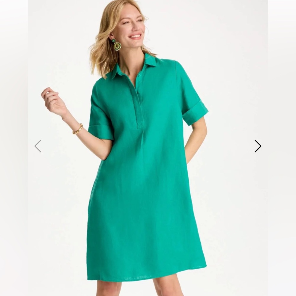 Chico's Turquoise Teal 100% Linen Button Up Beach Popover Dress Shift Cover Up - Picture 8 of 8